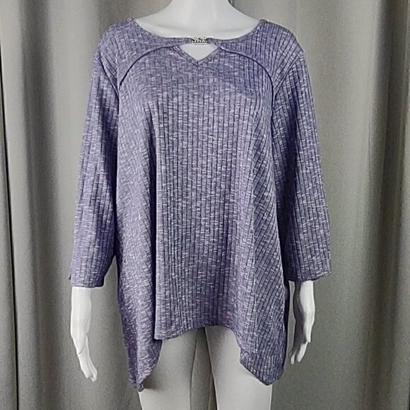 Alfred Dunner Women's Seagreen Plum Heather Knit Rib Keyhole Neck Top Size 2X - Picture 2 of 11